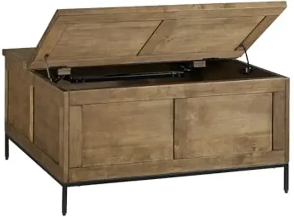 Signature Design by Ashley Torlanta Casual Lift-Top Coffee Table with Hinged Design and Storage, Light Brown & Black