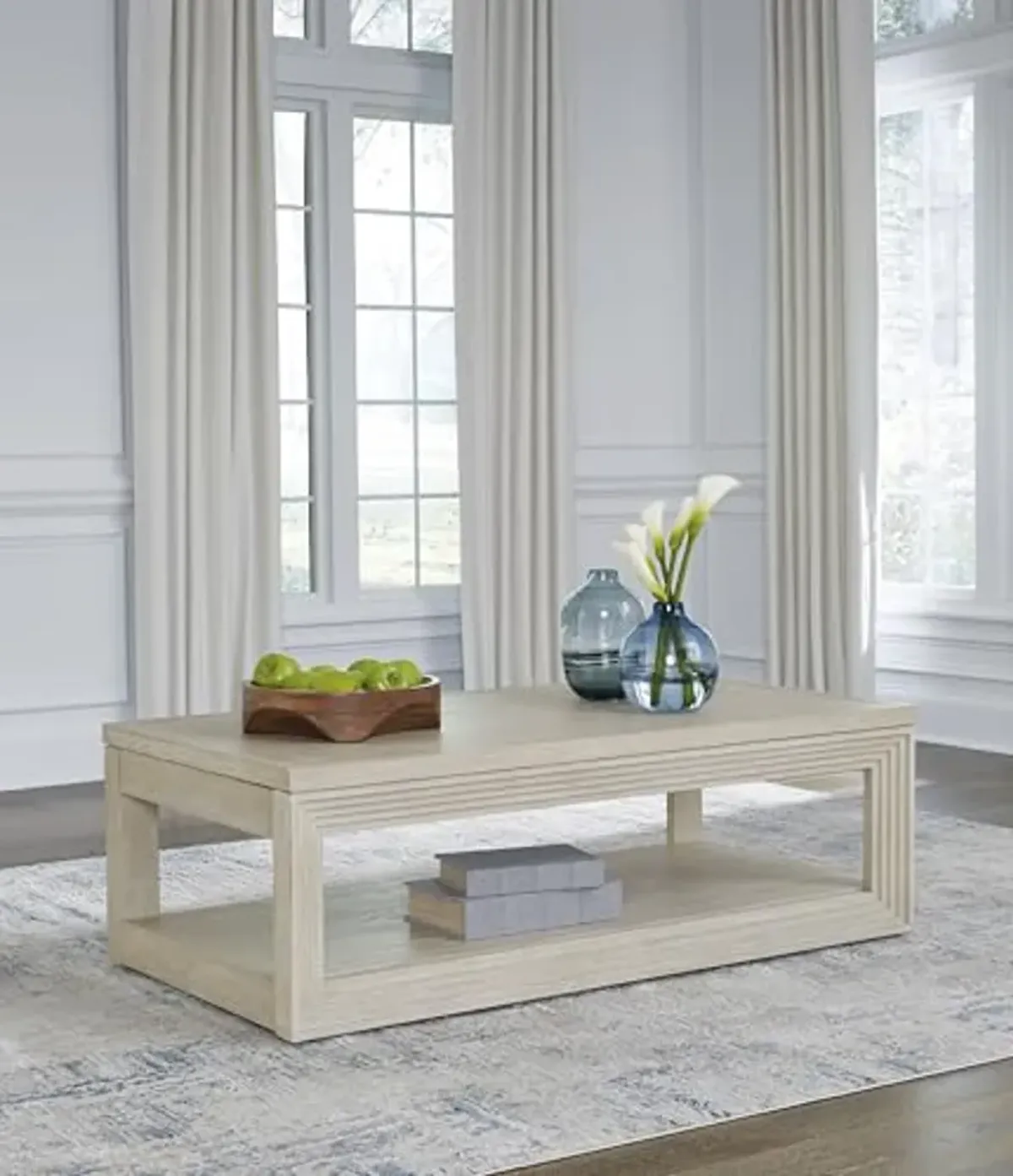 Signature Design by Ashley Marxhart Modern Lift-Top Coffee Table with Casters, ThickTop and Lower Shelf, Beige