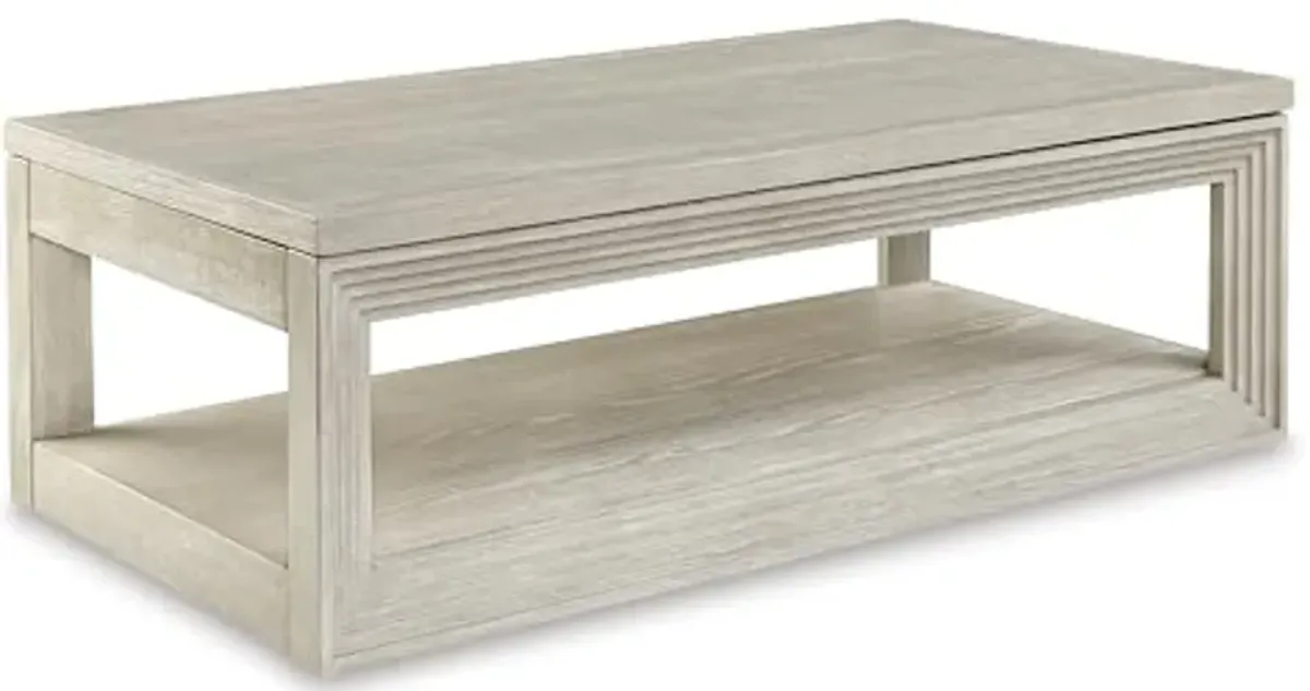 Signature Design by Ashley Marxhart Modern Lift-Top Coffee Table with Casters, ThickTop and Lower Shelf, Beige