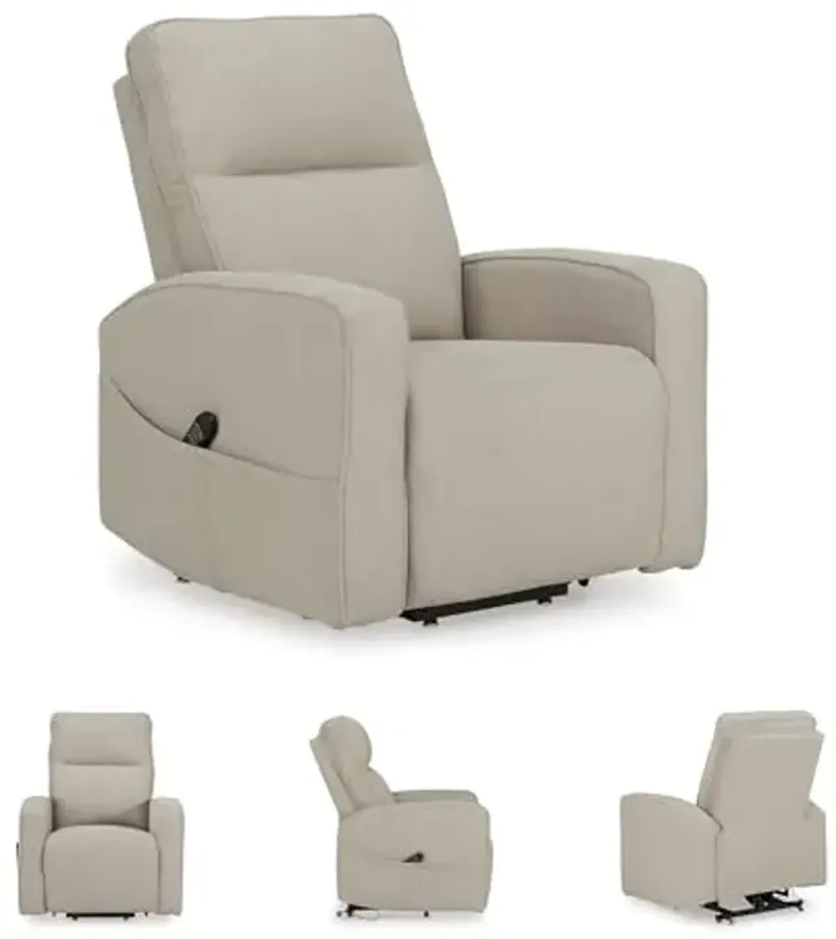 Signature Design by Ashley Starganza Modern Stain Resistant Power Lift Recliner with Heat, Massage Function and Side Pocket, Light Gray