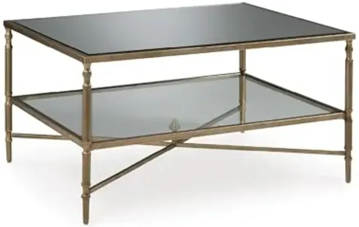 Signature Design by Ashley Cloverty Mid-Century Coffee Table with 1 Glass Shelf and Embellished Legs, Metallic