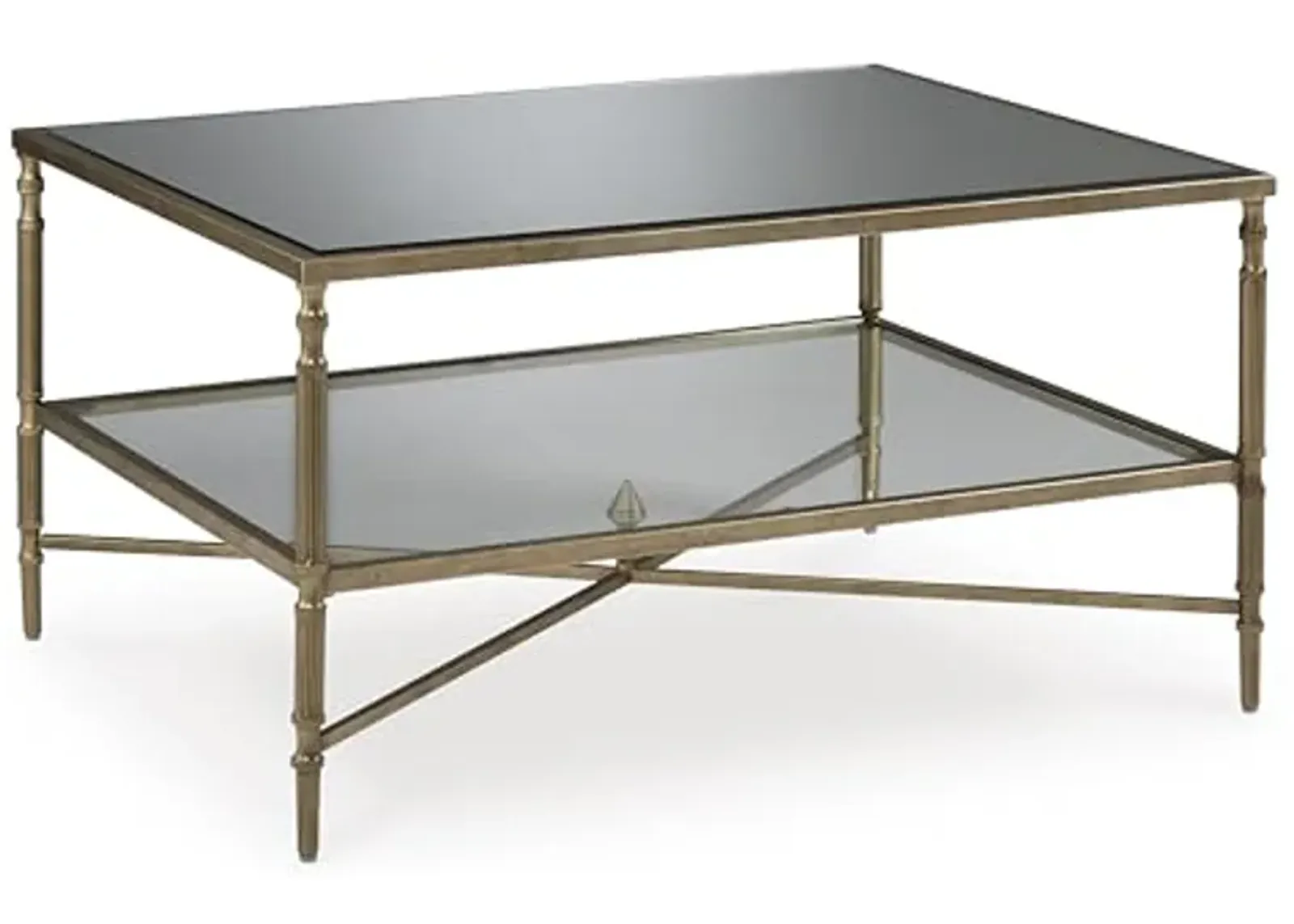 Signature Design by Ashley Cloverty Mid-Century Coffee Table with 1 Glass Shelf and Embellished Legs, Metallic