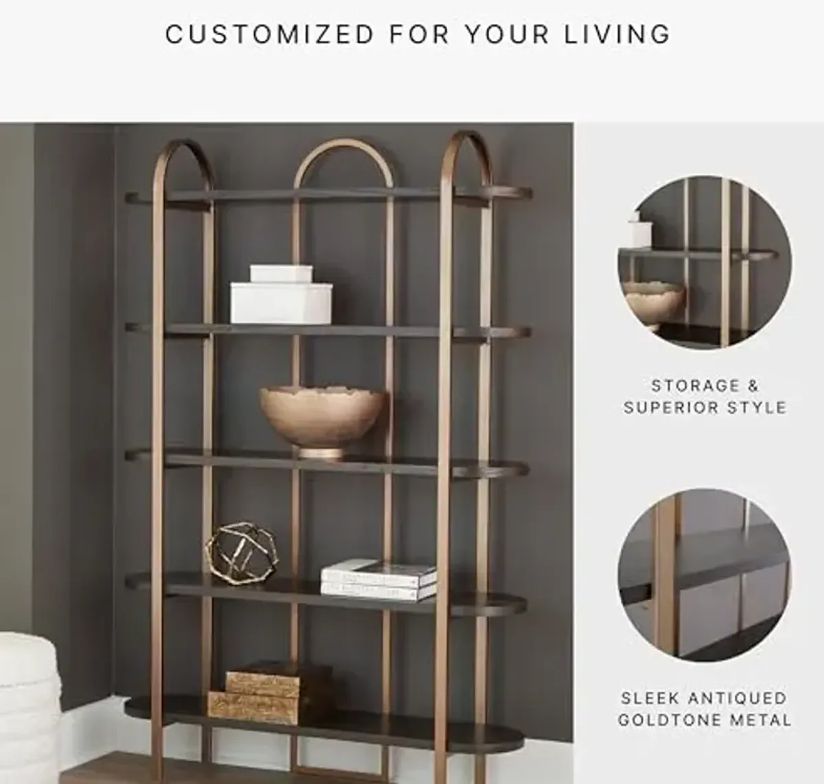 Signature Design by Ashley Brentmour 72" H Bookcase, Metallic & Dark Brown