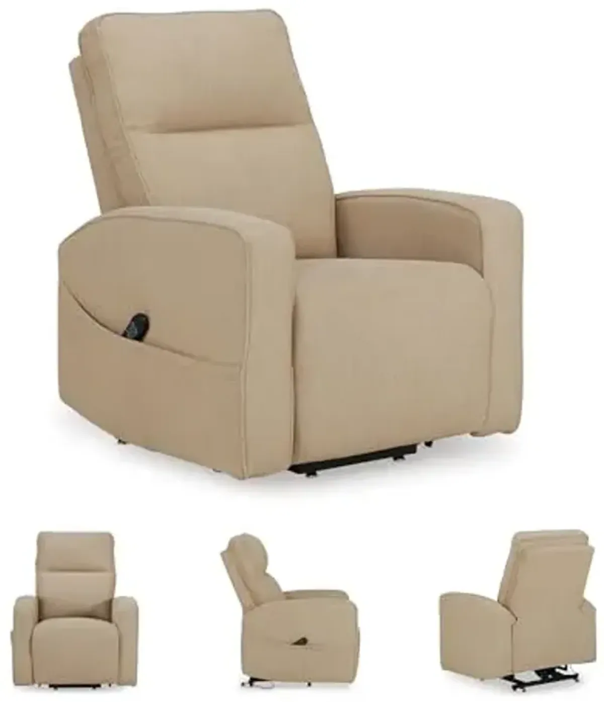 Signature Design by Ashley Starganza Modern Stain Resistant Power Lift Recliner with Heat, Massage Function and Side Pocket, Beige