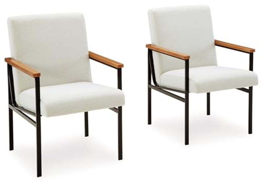 Signature Design by Ashley Dressonni Contemporary Upholstered Dining Arm Chair with Metal Frame, Set of 2, White & Black