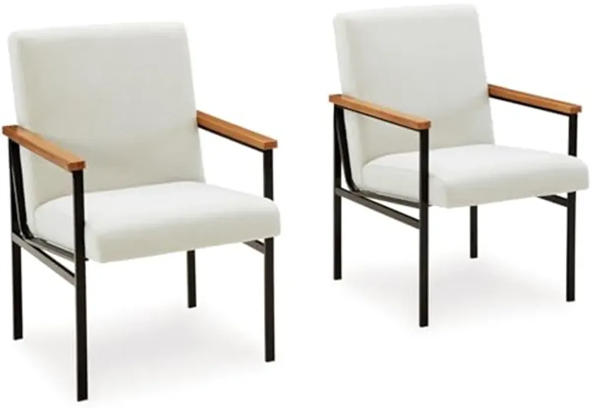 Signature Design by Ashley Dressonni Contemporary Upholstered Dining Arm Chair with Metal Frame, Set of 2, White & Black