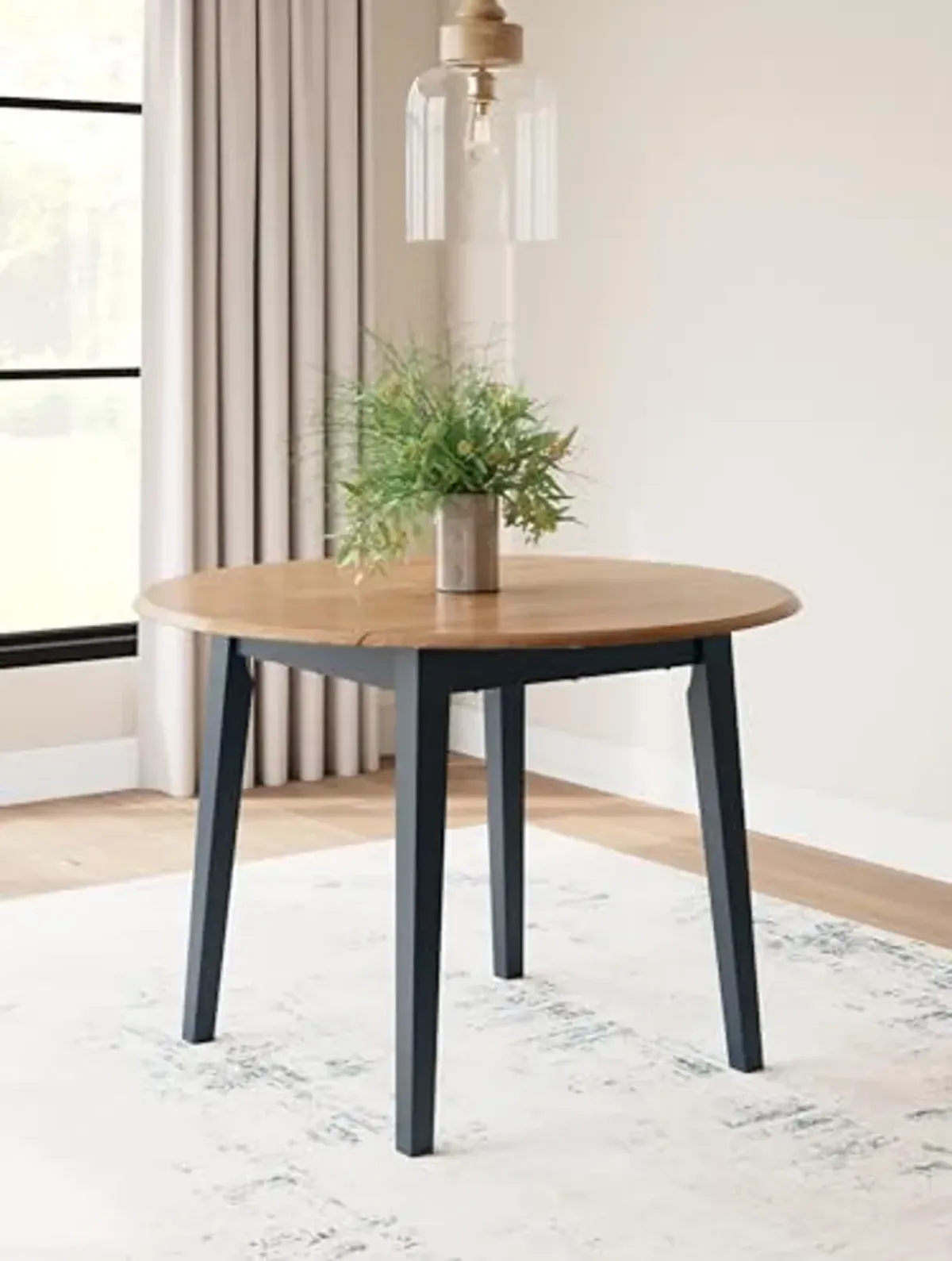 Signature Design by Ashley Gesthaven Modern Dining Drop Leaf Table with 4 Legs, Light Brown & Blue