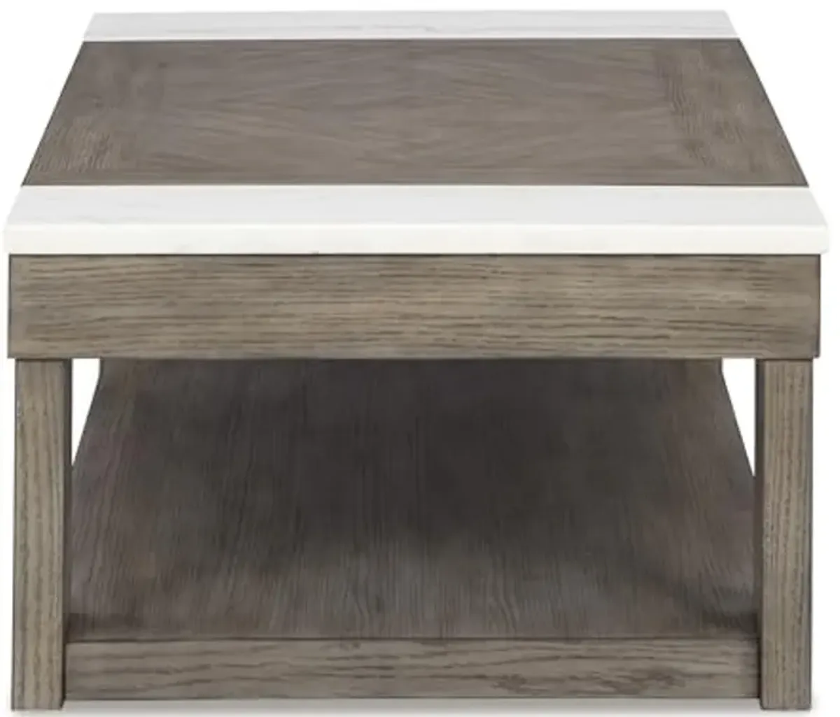 Signature Design by Ashley Loyaska Casual Lift-Top Coffee Table with 1 Lower Shelf, Marble Accents and Casters, Gray & White