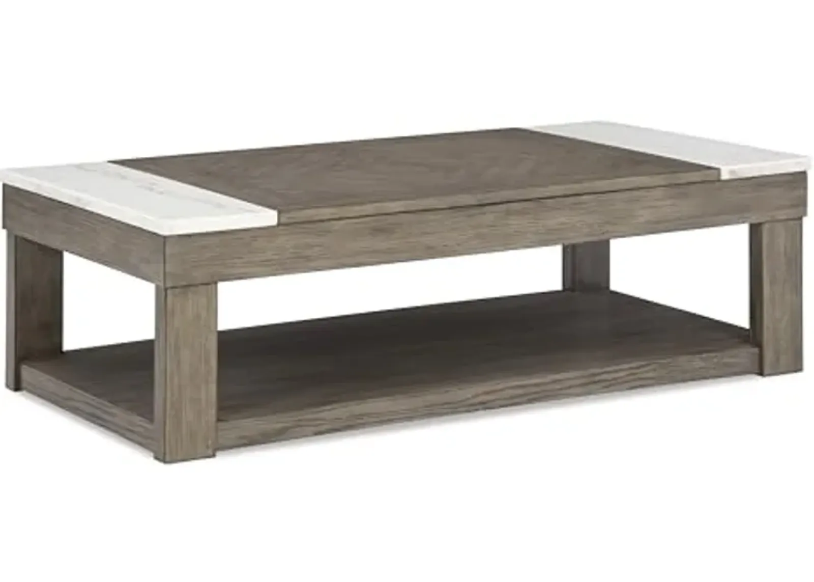 Signature Design by Ashley Loyaska Casual Lift-Top Coffee Table with 1 Lower Shelf, Marble Accents and Casters, Gray & White