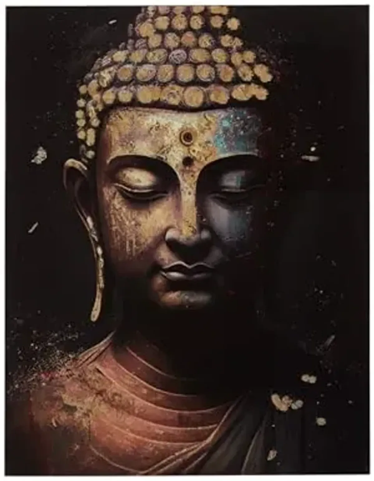Signature Design by Ashley Caymoore Contemporary Rectangular Printed Buddha Wall Art 36 x 48 Inches, Black & Metallic