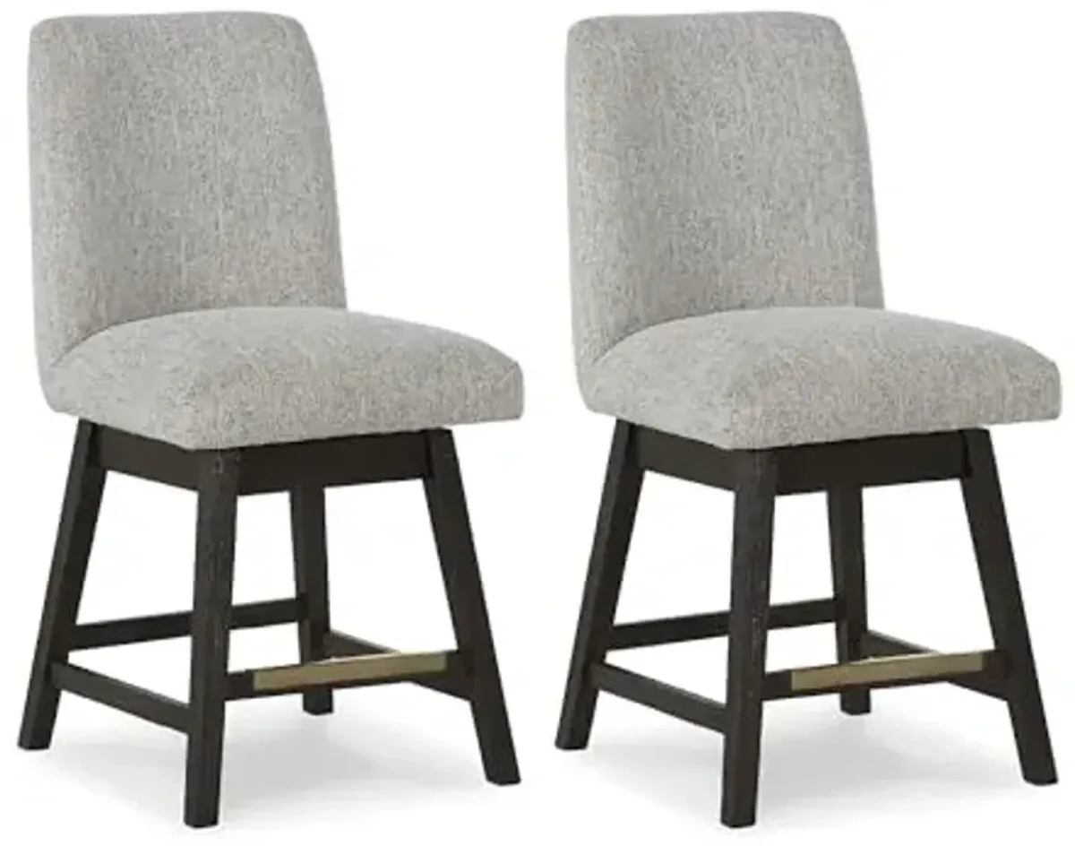 Signature Design by Ashley Burkhaus Urban Counter Height Upholstered Swivel Bar Stool with Footrest, Set of 2, Beige & Dark Brown