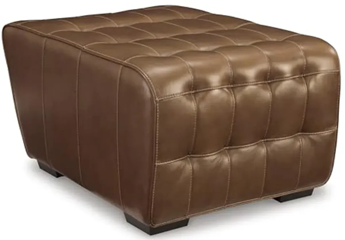 Signature Design by Ashley Temmpton Mid-Century Modern Tufted Leather Match Oversized Accent Ottoman, Dark Brown