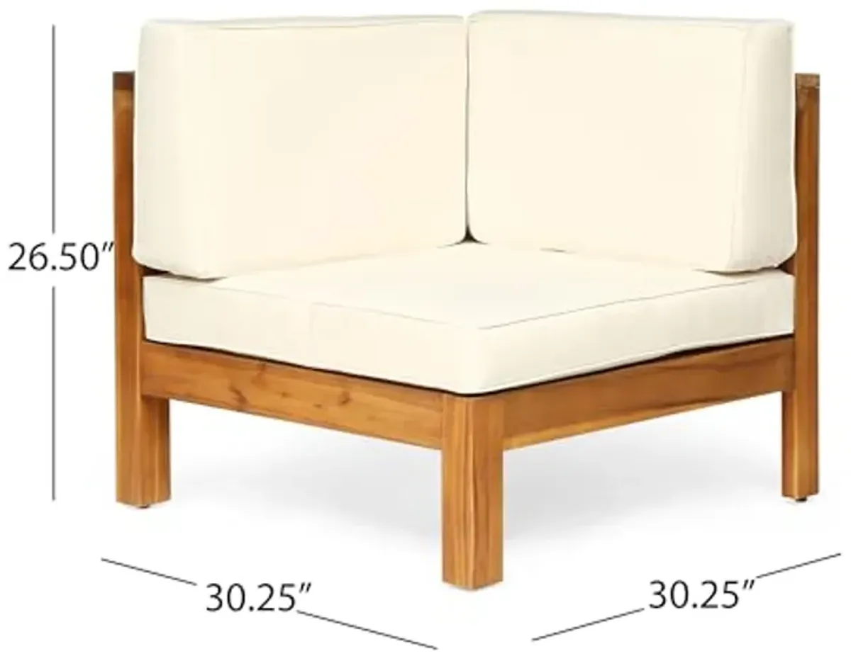 Christopher Knight Home Oana Outdoor Acacia Wood 7 Seater Sectional Sofa Chat Set, 28 "W x 30.25 "D x 26.5 "H, Teak + Beige