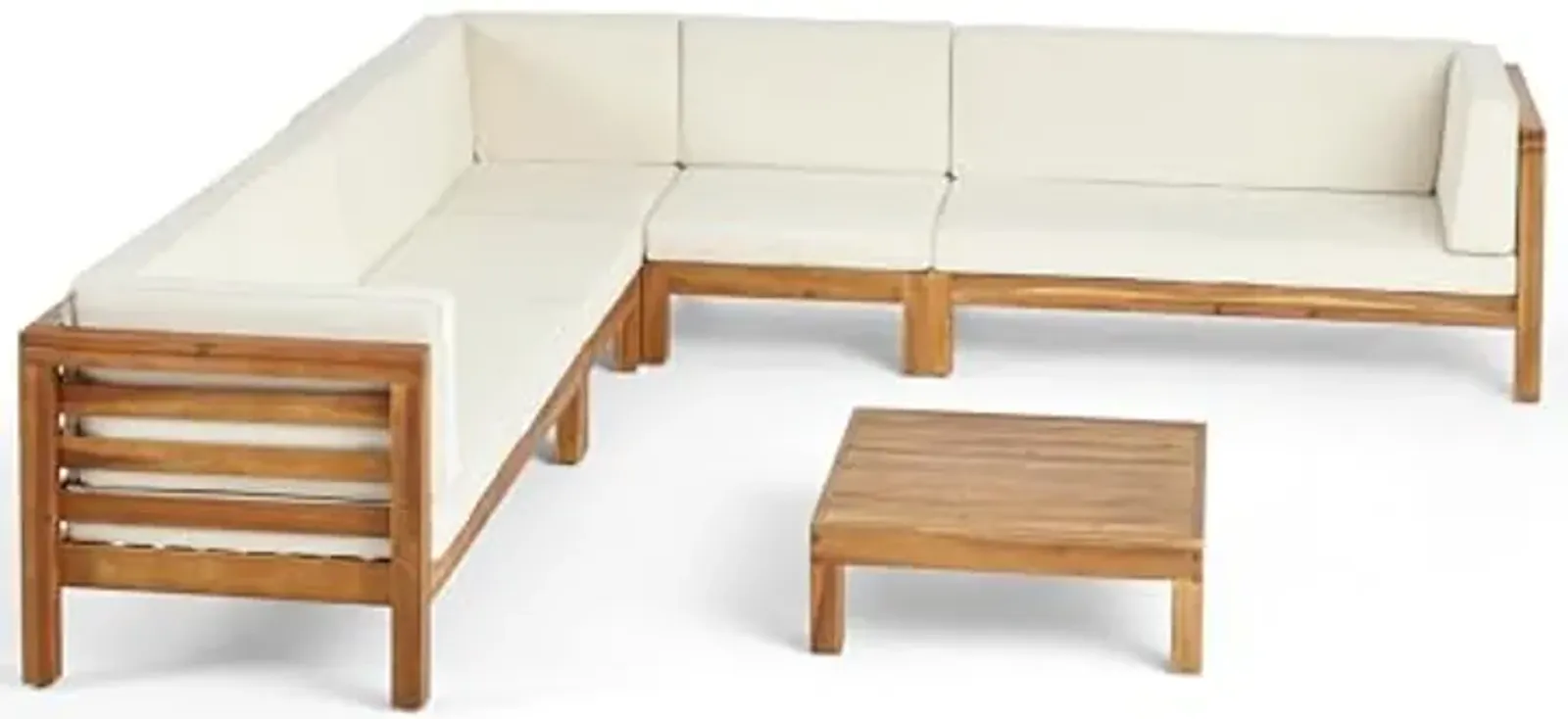 Christopher Knight Home Oana Outdoor Acacia Wood 7 Seater Sectional Sofa Chat Set, 28 "W x 30.25 "D x 26.5 "H, Teak + Beige