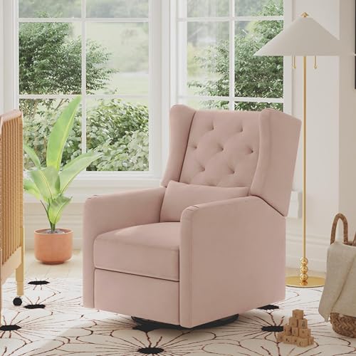 DaVinci Everly Recliner and Swivel Glider in Performance Pale Blush Pink Eco-Weave, GREENGUARD Gold Certified, Water Repellent & Stain Resistant