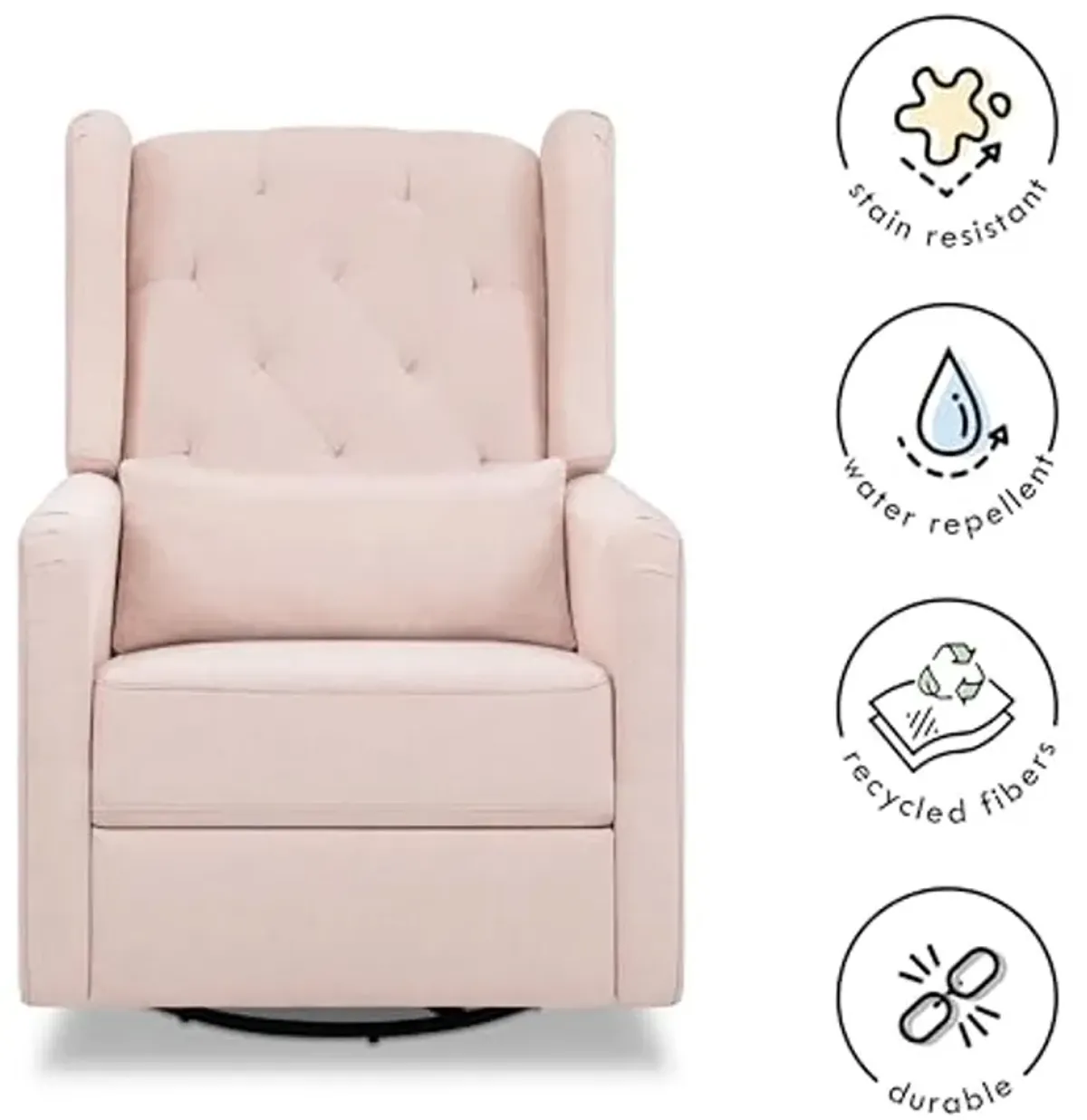 DaVinci Everly Recliner and Swivel Glider in Performance Pale Blush Pink Eco-Weave, GREENGUARD Gold Certified