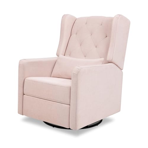 DaVinci Everly Recliner and Swivel Glider in Performance Pale Blush Pink Eco-Weave, GREENGUARD Gold Certified, Water Repellent & Stain Resistant