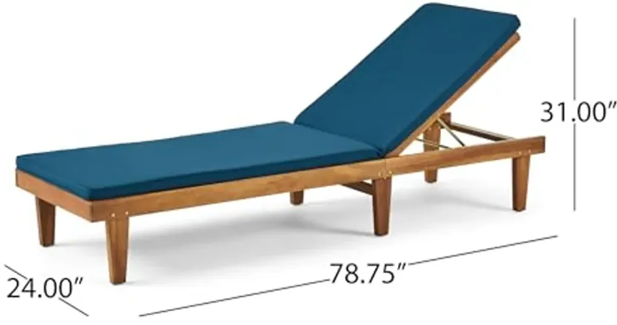 Christopher Knight Home Nadine Outdoor Acacia Wood Chaise Lounge, 78.75 "W x 23.75 "D x 1.5 "H, Blue + Teak