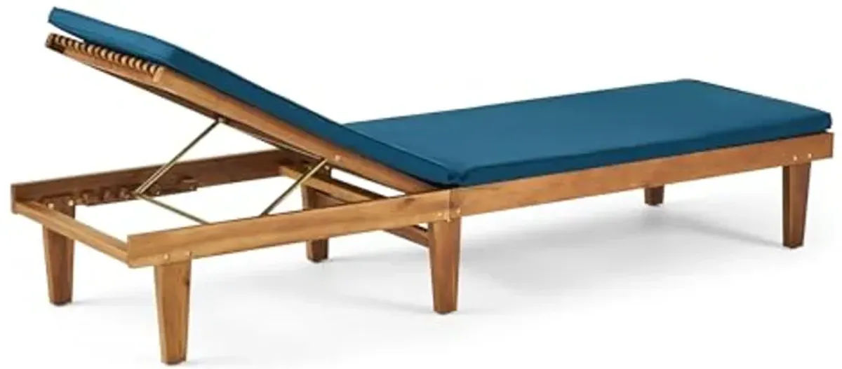 Christopher Knight Home Nadine Outdoor Acacia Wood Chaise Lounge, 78.75 "W x 23.75 "D x 1.5 "H, Blue + Teak