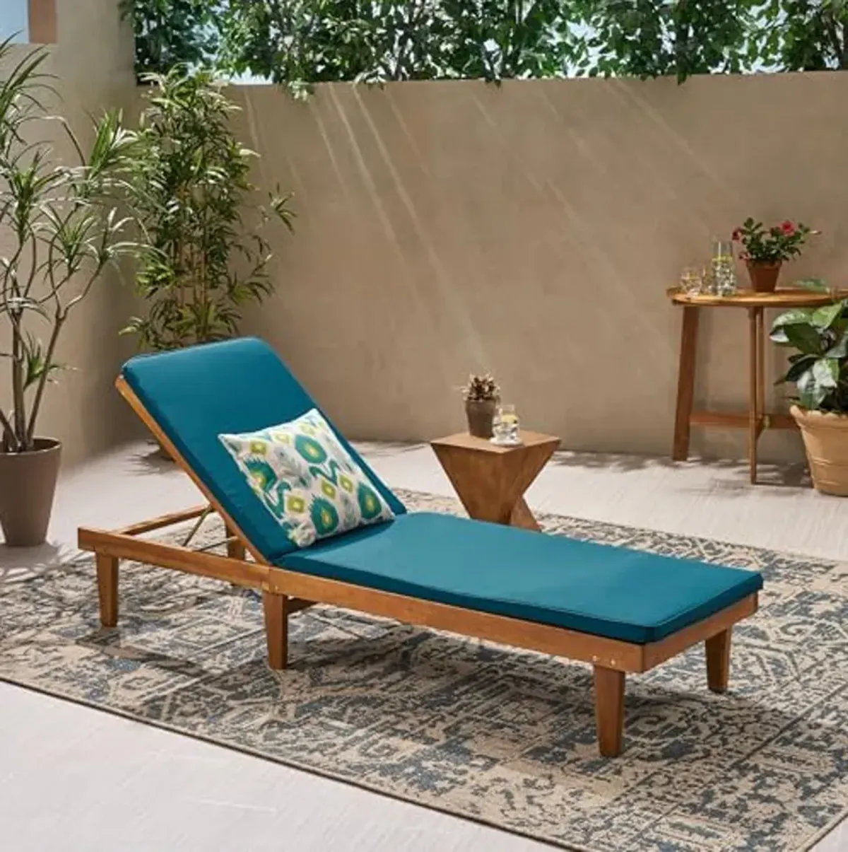 Christopher Knight Home Nadine Outdoor Acacia Wood Chaise Lounge, 78.75 "W x 23.75 "D x 1.5 "H, Blue + Teak