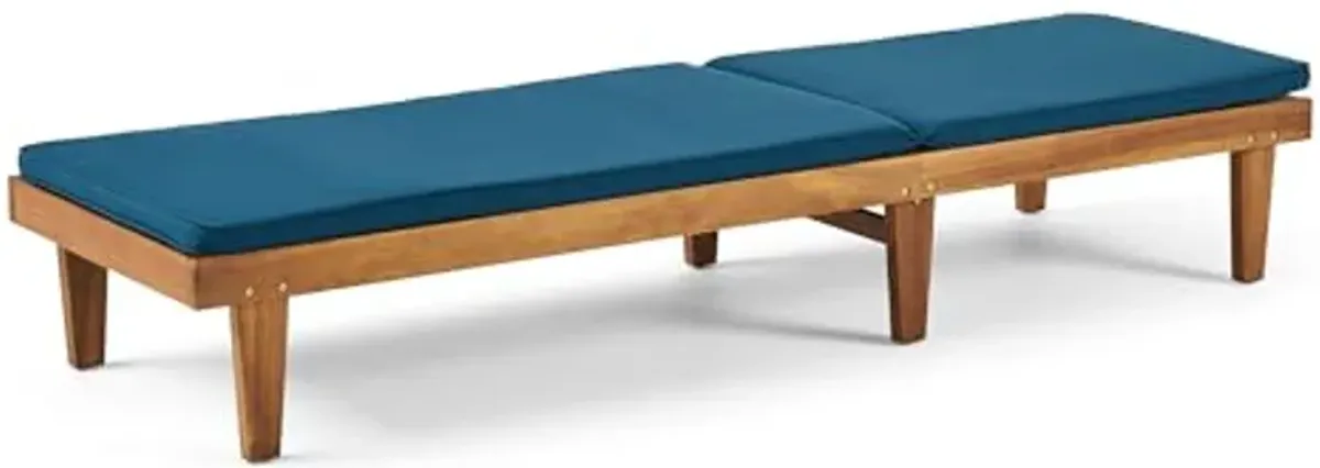 Christopher Knight Home Nadine Outdoor Acacia Wood Chaise Lounge, 78.75 "W x 23.75 "D x 1.5 "H, Blue + Teak