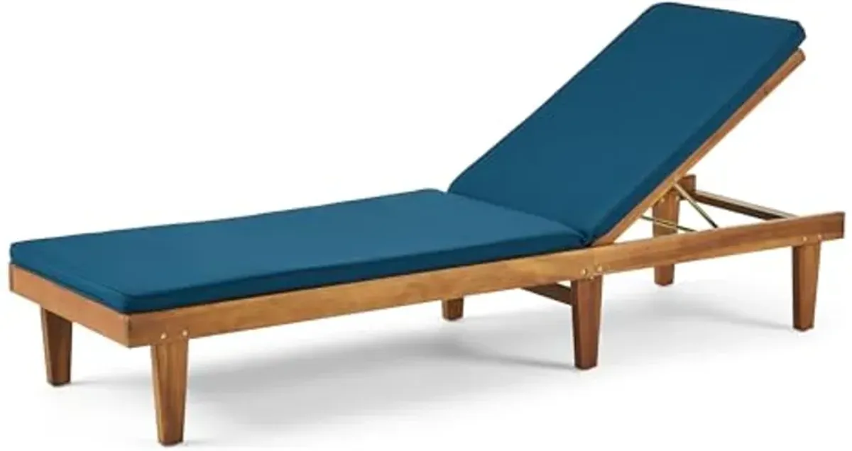 Christopher Knight Home Nadine Outdoor Acacia Wood Chaise Lounge, 78.75 "W x 23.75 "D x 1.5 "H, Blue + Teak