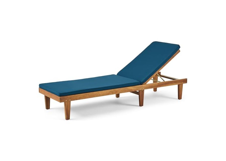 Christopher Knight Home Nadine Outdoor Acacia Wood Chaise Lounge, 78.75 "W x 23.75 "D x 1.5 "H, Blue + Teak