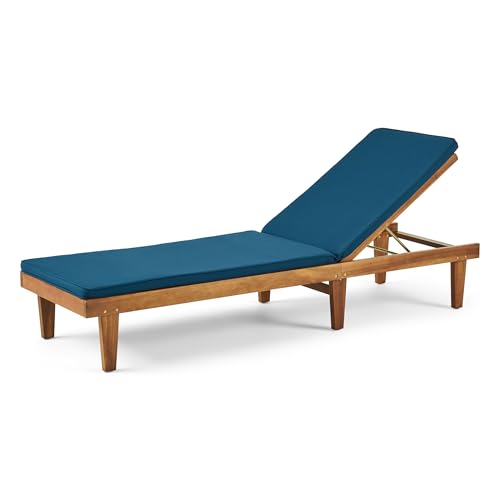 Christopher Knight Home Nadine Outdoor Acacia Wood Chaise Lounge, 78.75 "W x 23.75 "D x 1.5 "H, Blue + Teak