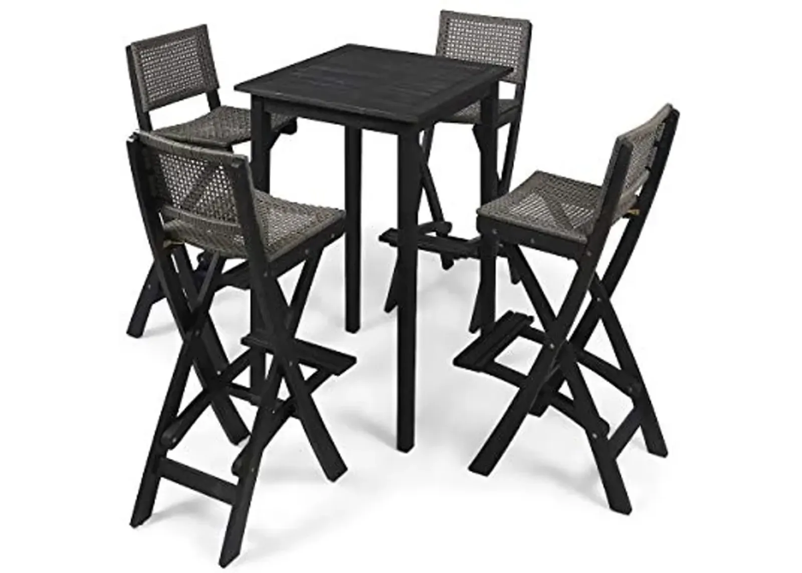 Christopher Knight Home Polaris Outdoor Acacia Wood and Wicker 5 Piece Square Bar Bistro Set, 15 "W x 22 "D x 41.75 "H, Dark Gray + Brown