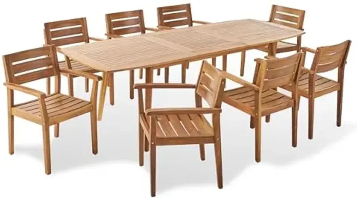Christopher Knight Home Stamford Outdoor Acacia Wood Expandable 8 Seater Dining Set, Teak