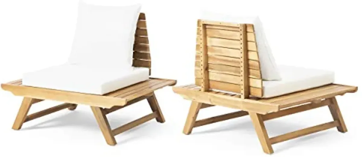 Christopher Knight Home Sedona Outdoor Wooden Club Chairs with Cushions (Set of 2), 37 "W x 28.25 "D x 29.5 "H, Teak + White