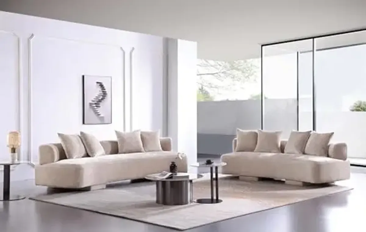 Manhattan Comfort Verandah 2-Piece Living Room Set, 112" Sofa and 90" Sofa, Upholstered in Chenille Fabric, Throw Pillows Included, Fully Assembled Couches, Beige