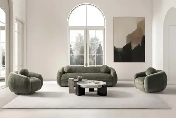 Manhattan Comfort Tribeca 3-Piece Living Room Set, 86" Modern Sofa and 2 Swivel Accent Chairs, Upholstered in Chenille Fabric, Round Pillows Included, Fully Assembled Couches, Olive Green