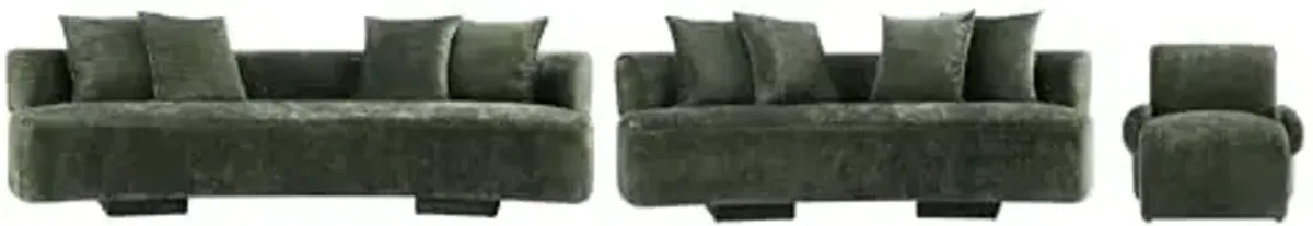 Manhattan Comfort Verandah 3-Piece Living Room Set, 112" Sofa, 90" Sofa and 1 Accent Chair, Upholstered in Chenille Fabric, Throw Pillows Included, Fully Assembled Couches, Olive Green