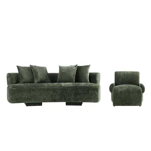 Manhattan Comfort 2- Piece Modern Verandah Chenille 90.6" Sofa and Accent Chair, Olive Green