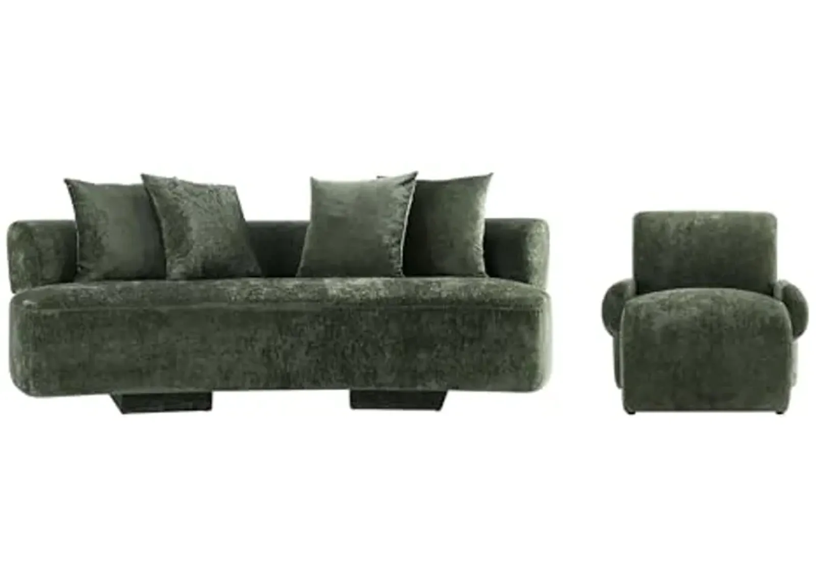 Manhattan Comfort Verandah 2-Piece Living Room Set, 90" Modern Sofa and 1 Accent Chair, Upholstered in Chenille Fabric, Throw Pillows Included, Fully Assembled Couches, Olive Green