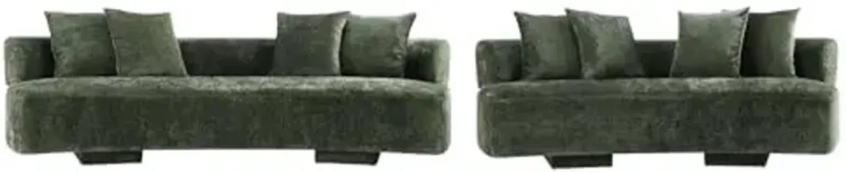 Manhattan Comfort Verandah 2-Piece Living Room Set, 112" Sofa and 90" Sofa, Upholstered in Chenille Fabric, Throw Pillows Included, Fully Assembled Couches, Olive Green