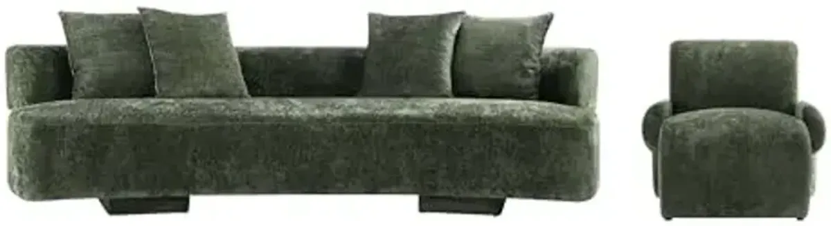 Manhattan Comfort Verandah 2-Piece Living Room Set, 112" Modern Sofa and 1 Accent Chair, Upholstered in Chenille Fabric, Throw Pillows Included, Fully Assembled Couches, Olive Green
