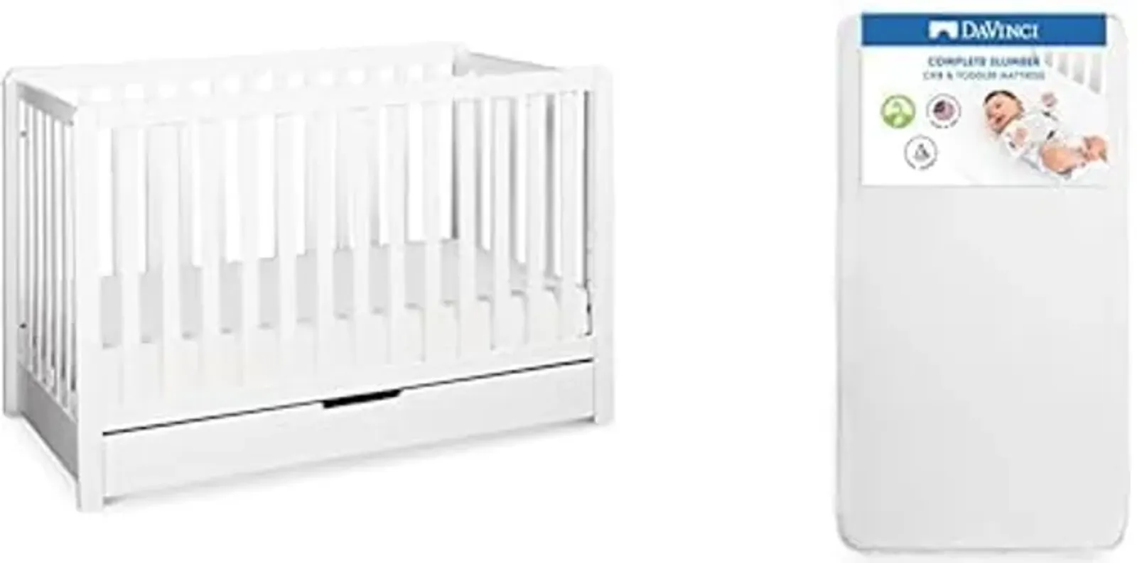 DaVinci Bundle of Carter's Colby 4-in-1 Convertible Crib with Trundle Drawer in White Complete Slumber Crib & Toddler Mattress