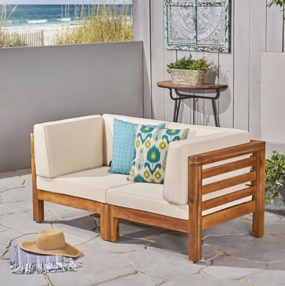 Christopher Knight Home Oana Love Seats, 30.25 "W x 30.25 "D x 26.5 "H, Teak + Beige