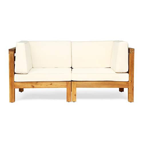 Christopher Knight Home Oana Love Seats, 30.25 "W x 30.25 "D x 26.5 "H, Teak + Beige