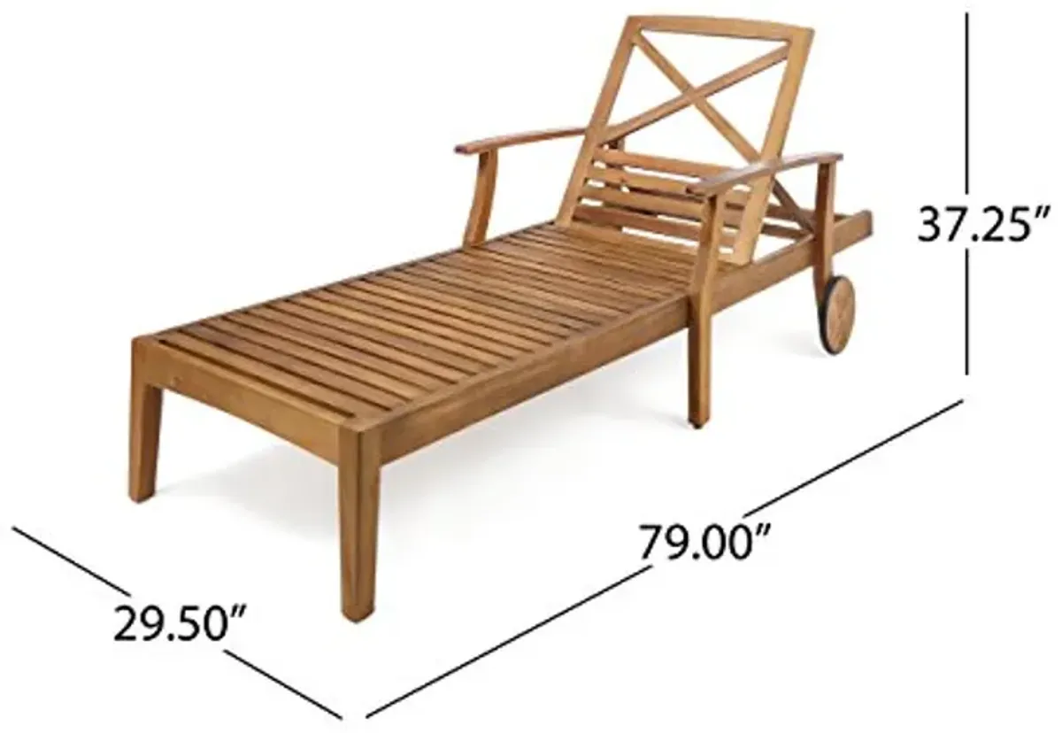 Christopher Knight Home Perla Outdoor Acacia Wood Chaise Lounge with Wheels (Set of 4), 79 "W x 30 "D x 22 "H, Teak