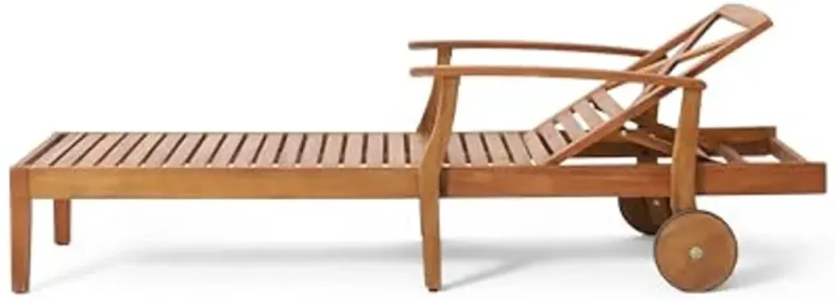 Christopher Knight Home Perla Outdoor Acacia Wood Chaise Lounge with Wheels (Set of 4), 79 "W x 30 "D x 22 "H, Teak