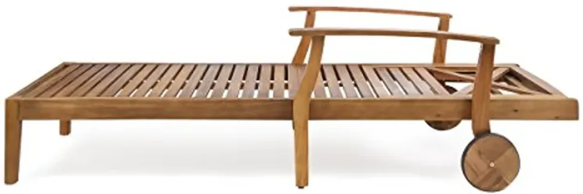 Christopher Knight Home Perla Outdoor Acacia Wood Chaise Lounge with Wheels (Set of 4), 79 "W x 30 "D x 22 "H, Teak