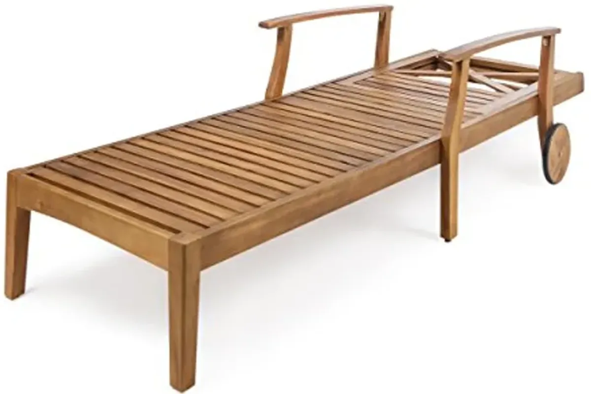 Christopher Knight Home Perla Outdoor Acacia Wood Chaise Lounge with Wheels (Set of 4), 79 "W x 30 "D x 22 "H, Teak