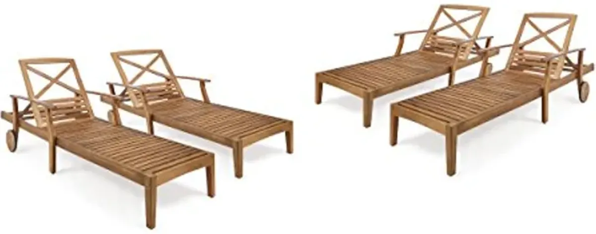 Christopher Knight Home Perla Outdoor Acacia Wood Chaise Lounge with Wheels (Set of 4), 79 "W x 30 "D x 22 "H, Teak