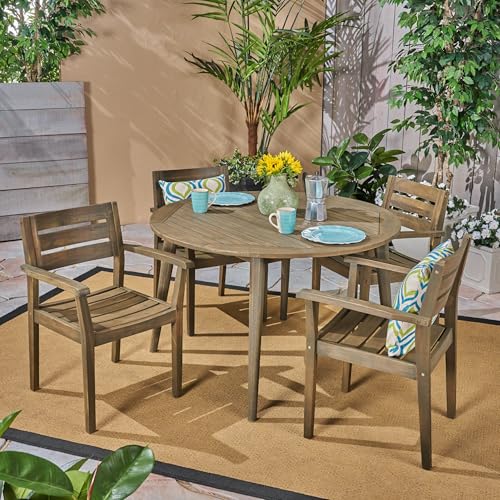 Christopher Knight Home Pag Outdoor 5 Piece Acacia Wood Dining Set, 22.25 "W x 23 "D x 33 "H, Gray