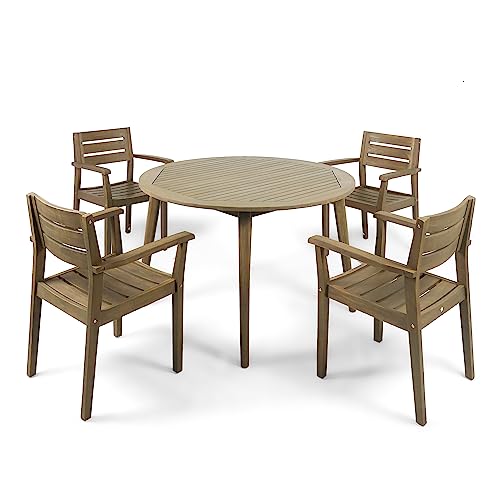 Christopher Knight Home Pag Outdoor 5 Piece Acacia Wood Dining Set, 22.25 "W x 23 "D x 33 "H, Gray