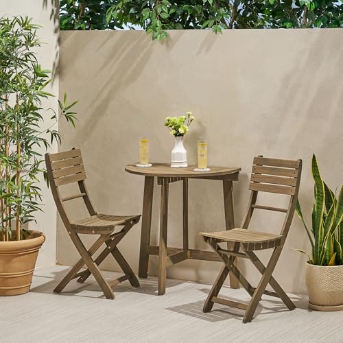 Christopher Knight Home Westmo Outdoor 2 Seater Half-Round Folding Acacia Wood Bistro Set, 15.75 "W x 20.5 "D x 33.75 "H, Gray