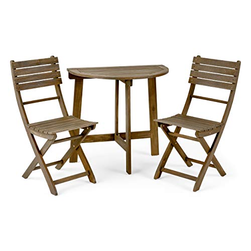 Christopher Knight Home Westmo Outdoor 2 Seater Half-Round Folding Acacia Wood Bistro Set, 15.75 "W x 20.5 "D x 33.75 "H, Gray